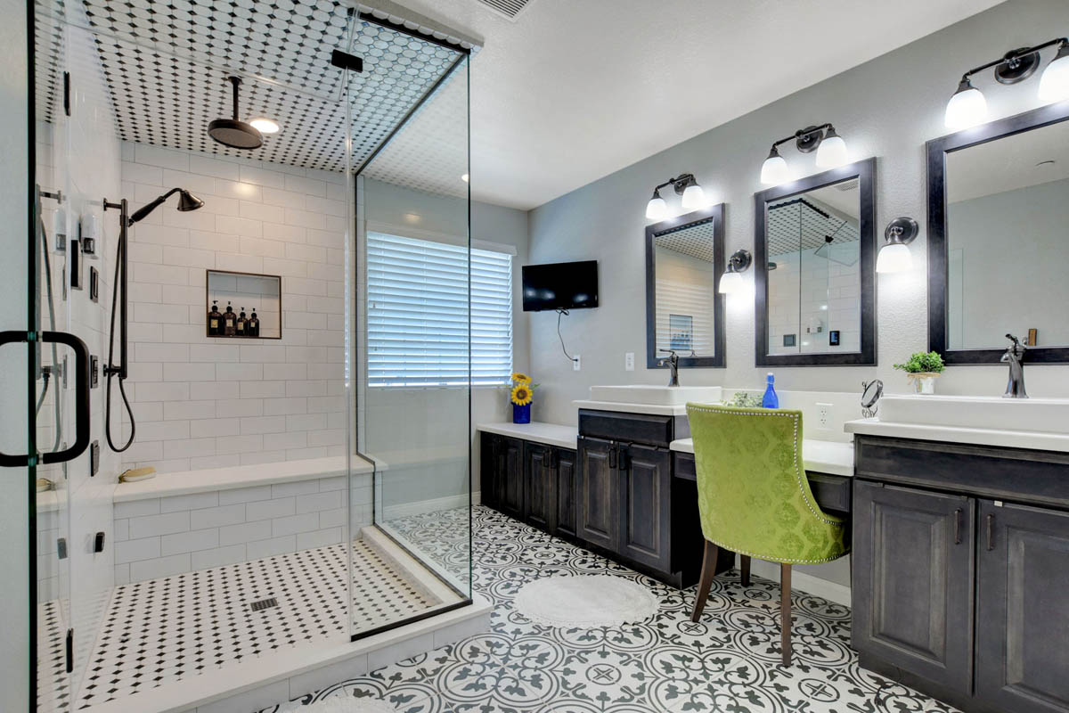 2020 bathroom remodeled using trending tile and other appliances